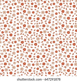 Cute seamless pattern for fashion prints. Vintage vector floral background in brown, beige and orange colors. Ditsy style. Printing with small flowers on a white background.