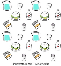Cute seamless pattern fast food vector.
