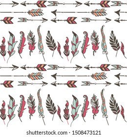 Cute seamless pattern with feather and arrows.