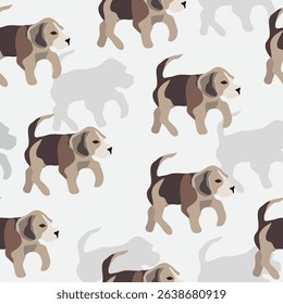 Cute seamless pattern featuring beagle puppies on a light background. Perfect for children's products, textiles, packaging, wallpaper, or gift wrap. The vector format makes it easy to scale and custom