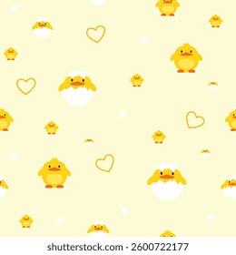 A cute seamless pattern featuring little yellow ducklings, perfect for baby designs, kids' products, and cheerful themes. Playful and charming!