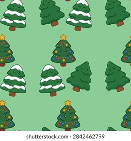 A cute seamless pattern featuring simple icons of Christmas trees, perfect for holiday and New Year decorations. This festive illustration evokes a joyous spirit.