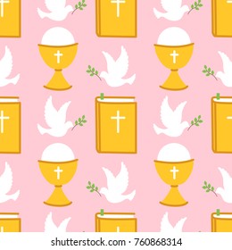 Cute seamless pattern for First Communion for girls