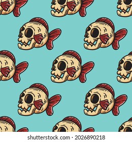 cute seamless pattern of fish skull