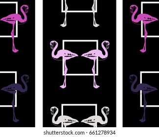 Cute seamless pattern with flamingos and palm. Vector background with birds.