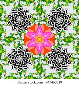 Cute seamless pattern. Flat Flower Elements Design. Colour Summer Theme seamless pattern Background. Cute fabric pattern. Print. Vector floral background.