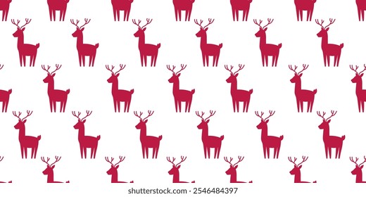 Cute Seamless Pattern of Flat Hand Drawn Reindeer Silhouette