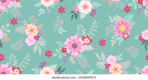 Cute seamless pattern with floral bunches for summer textile and wallpaper