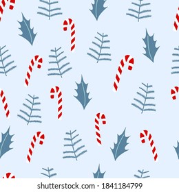 Cute seamless pattern with flower,leaf,candy for Christmas holiday