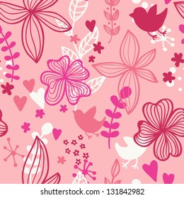 Cute seamless pattern with flowers and birds. Abstract floral background for your design. Romantic spring seamless pattern with birds and flowers. Vector illustration