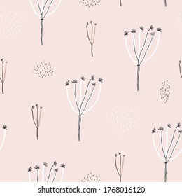Cute seamless pattern with flowers, branch, leaves. Vintage background. Creative childish texture for fabric, wrapping, textile, wallpaper, apparel. Vector illustration.