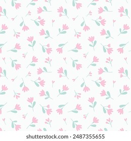 Cute seamless pattern with flowers, branch, leaves. Vintage background. Creative childish texture for fabric, wrapping, textile, wallpaper, apparel. Vector illustration.