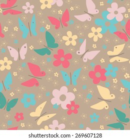 cute seamless pattern with flowers and butterflies