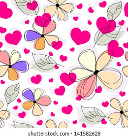 cute seamless pattern with flowers and hearts