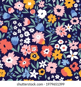 Cute seamless pattern with flowers and leaves. Perfect for wrapping paper, fabric texture, wallpaper