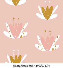 Patrón perfecto con flores. Diseño de tela rosada para niñas. Ilustración de niños portadores de moda