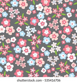 Cute seamless pattern with flowers. Retro vector floral background.