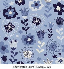 Cute seamless pattern with flowers. Vector floral texture for children