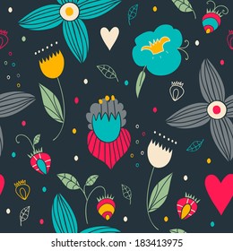 Cute seamless pattern with flowers in vector. Seamless pattern can be used for web page backgrounds, surface textures, wallpapers, pattern fills. Seamless floral background.  