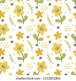 Cute seamless pattern flowers. Vector background.