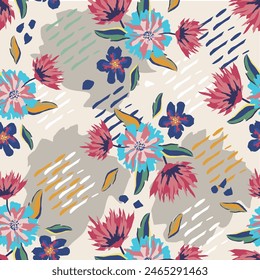 Cute seamless pattern with flowers in vector