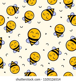 Cute seamless pattern with flying bees. Vector illustration