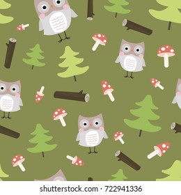 Cute seamless pattern with forest animals. Vector illustration