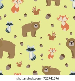 Cute seamless pattern with forest animals. Vector illustration