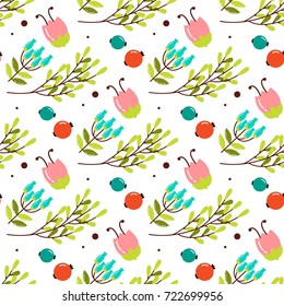 Cute seamless pattern with forest plants for fabric. Vector illustration