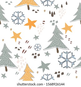 Cute Seamless Pattern With Forest Trees. Scandinavian Style. Quality Work.
