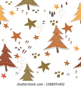 Cute Seamless Pattern With Forest Trees. Scandinavian Style. Quality Work. Vector Illustration
