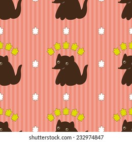 Cute seamless pattern with fox and leaf.