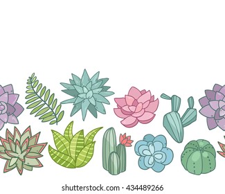 Cute seamless pattern frame border with flower succulent on white background
