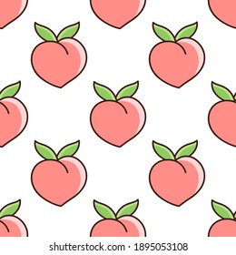 Cute seamless pattern with fruit peach on a white background. Beautiful print for packaging, wrapping paper, textile and etc.