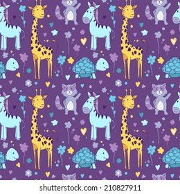 Cute seamless pattern with funny africa zoo animals