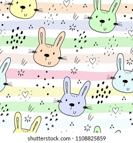 Cute seamless pattern with funny Animals. Vector Illustration