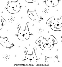 Cute seamless pattern with funny Animals. Vector Illustration