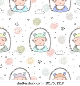 Cute seamless pattern with funny baby. vector illustration