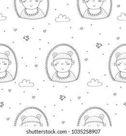 Cute seamless pattern with funny baby. vector illustration
