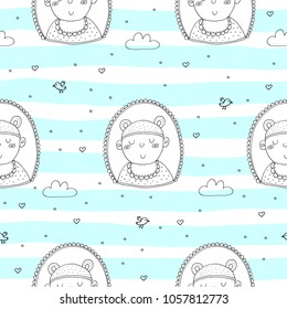 Cute seamless pattern with funny baby. vector illustration.