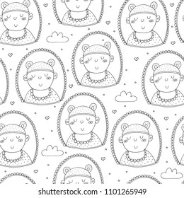 Cute seamless pattern with funny baby. vector illustration.
