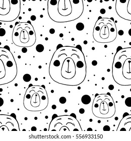 Cute seamless pattern with funny bears. Template for birthdays cards, childish posters, fabric design, paper design, textiles, background, stickers, greeting, planner, diary, notes. Vector Isolated.
