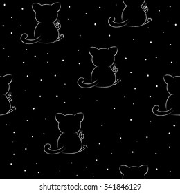 Cute seamless pattern with funny cat . vector illustration