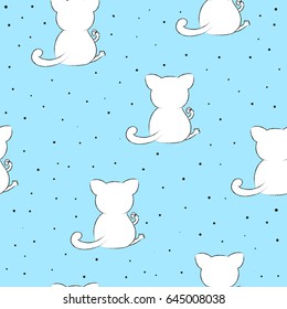 Cute seamless pattern with funny cat . vector illustration