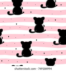 Cute seamless pattern with funny cat . vector illustration