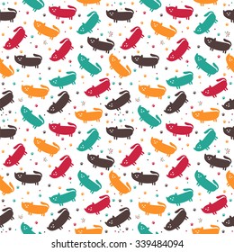 Cute seamless pattern with funny cats. Cute background. Vector illustration