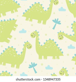 Cute seamless pattern with funny dinosaurs. vector illustration.