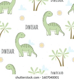Cute seamless pattern with funny dinosaurs. vector illustration.