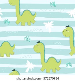 Cute seamless pattern with funny dinosaurs. vector illustration