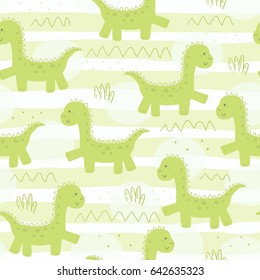 Cute seamless pattern with funny dinosaurs. vector illustration